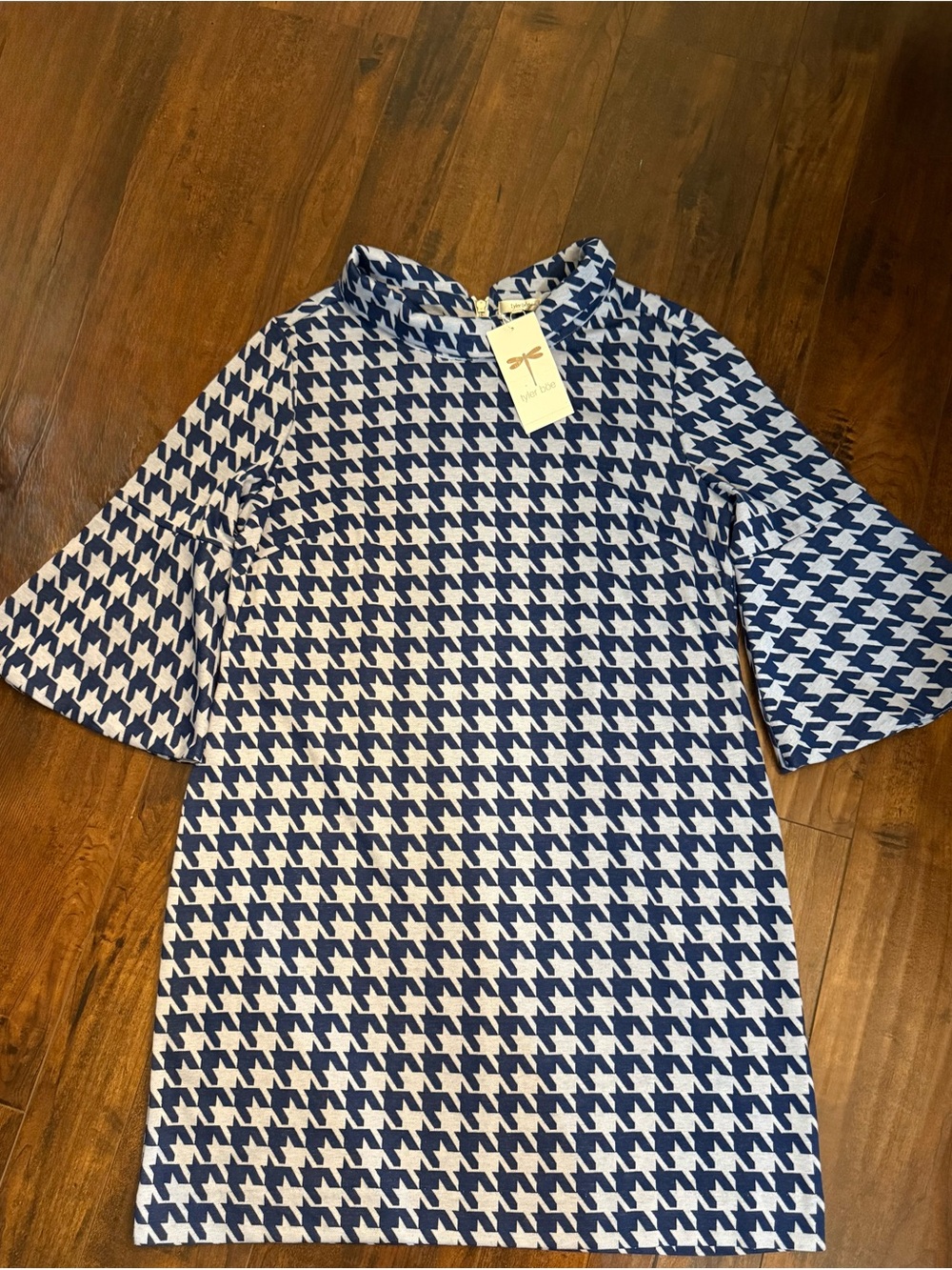 Tyler Boe Navy & White Houndstooth Bell-Sleeve Top XL NWT
